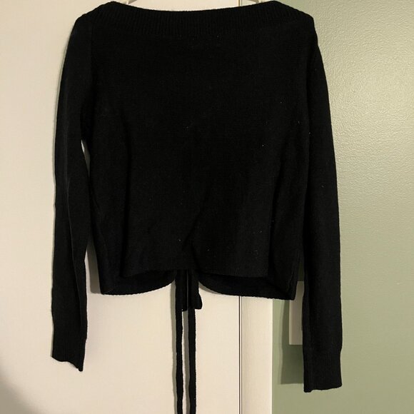 Pink Lily Make Up Your Mind Black Cinched Front Sweater - Large - Picture 2 of 4